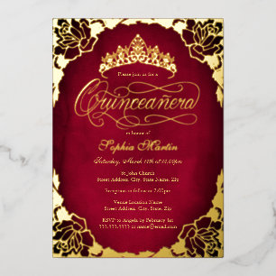 Königliche rote Gold elegante Rose Schrift Quincea Folieneinladung