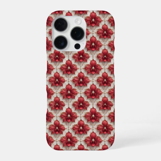 Königliche Rote Orchidee Luxe ✨ Perlen-Perlen-Blum iPhone Hülle (Rückseite)