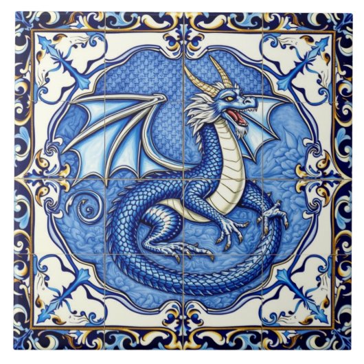 königliche Saphir-Drache-Kachel Fliese (Vorderseite)