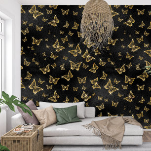 Königliche Schwarz-Gold-Sparkle-Schmetterling Tapete