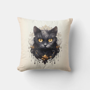 Königliche schwarze Katze Rhinestones Gold Hallowe Kissen