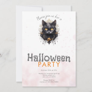 Königliche schwarze Katze Rhinestones Halloween-Pa Einladung