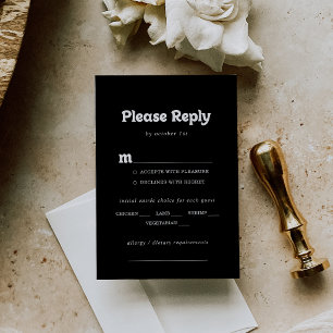 Königliche schwarze minimale Hochzeitsmenüauswahl RSVP Karte