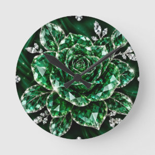 Königliche Smaragd-Kristall-Blumenkollektion Runde Wanduhr