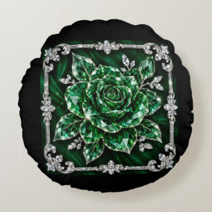 Königliche Smaragd-Kristall-Blumenkollektion Rundes Kissen