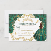 Königliche Smaragdgrüne Goldene Quinceañera-RSVP-K