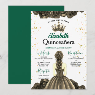 Königliche Smaragdgrüne Rosen-Quinceañera-Einladun Einladung