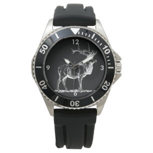 Königliche Stier-Elche in Schwarzweiss Armbanduhr