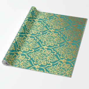 Königliche Vintage-Blumen-Gold-Verzierung Blaue Mi Geschenkpapier