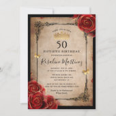 Königliche Vintage Rote Rose Goldene Eleganz Einladung (Vorderseite)