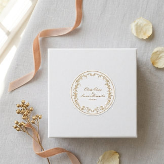 Königliche weiße und goldene elegante Blumenhochze Runder Aufkleber