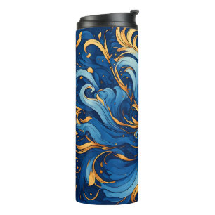 Königliche Wellen der Launen Wirbel aus Blau und G Thermosbecher