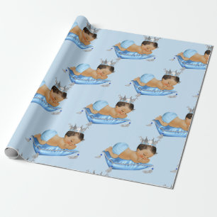Königlicher Baby Blau & Silber Kissenjunge Geschenkpapier