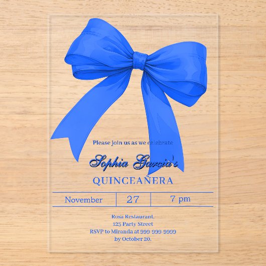 Königlicher Blaue Bogen Acryleinladungen (Vorderseite)