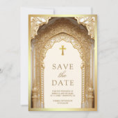 Königlicher Goldbogen Religiös Christlich Creme Ho Save The Date (Vorderseite)
