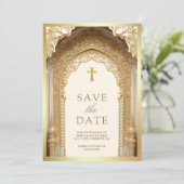 Königlicher Goldbogen Religiös Christlich Creme Ho Save The Date (Stehend Vorderseite)