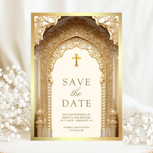 Königlicher Goldbogen Religiös Christlich Creme Ho Save The Date