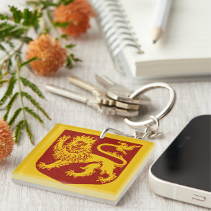 Königlicher Goldener Löwe Heraldik Roter Schild Schlüsselanhänger