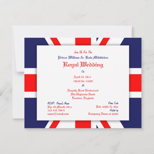 Königlicher Hochzeits-Party Prinz William Kate Einladung (Rückseite)