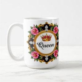 Königlicher Kronenrahmen mit Diamanten und florale Kaffeetasse