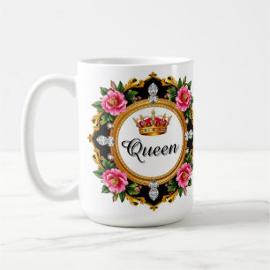 Königlicher Kronenrahmen mit Diamanten und florale Kaffeetasse