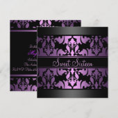 Königlicher lila Geburtstag des Damast-Sweet16 Einladung (Vorne/Hinten)