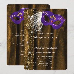 Königlicher Lila- und Gold-Maskenball-Gala-Damasku Einladung