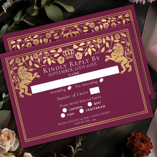 Königlicher mittelalterlicher Löwe Hochzeit Rot RSVP Karte