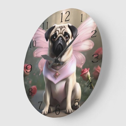 Königlicher Mops: Die Prinzessin-Fee verzauberter Große Wanduhr (Winkel)