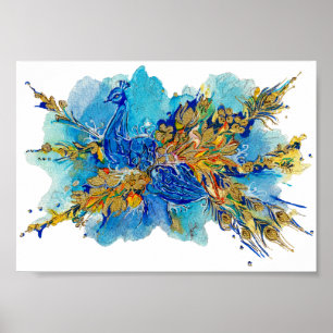 Königlicher Pfau der Goldenen Morgenröte Aquarell Poster