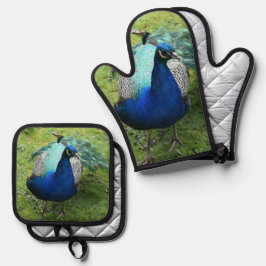 Königlicher Pfau-Power Ofenhandschuh & Topflappen-Set