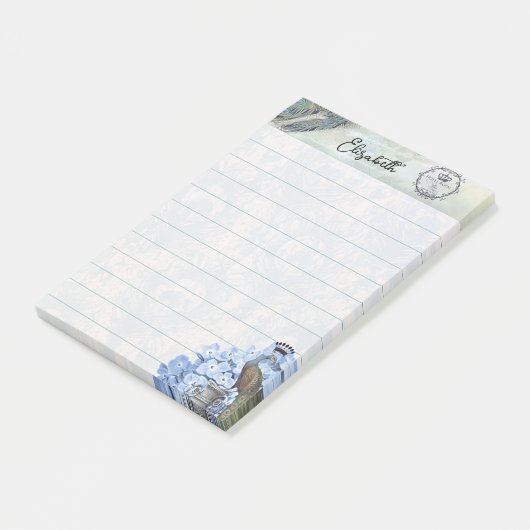 Königlicher Pfau und Hydrangea personalisiert Post-it Klebezettel (angewinkelt)