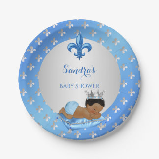Königlicher Prinz Baby Blau Silber Fleur de Lis Pappteller