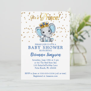 Königlicher Prinz Baby-Party in Blau und Gold mit Einladung