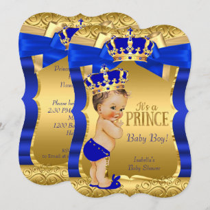 Königlicher Prinz Baby Shower Blau Gold Bogen Brün Einladung
