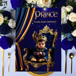 Königlicher Prinz Baby Shower Blau Gold Stuhl Einladung