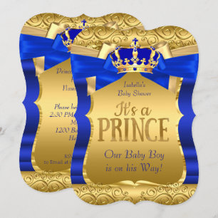 Königlicher Prinz Baby Shower Blau Goldene Schleif Einladung