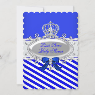 Königlicher Prinz Baby Shower Blau Weiß Streifen Einladung