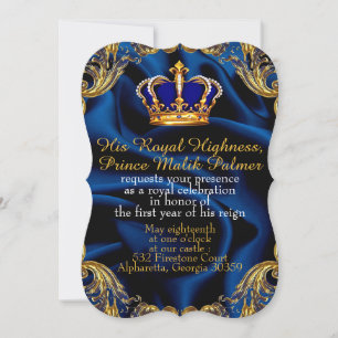 Königlicher Prinz blau und goldene Krone und Seide Einladung