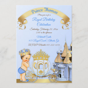 Königlicher Prinz Schloss Kutsche Blau Gold Junge Einladung
