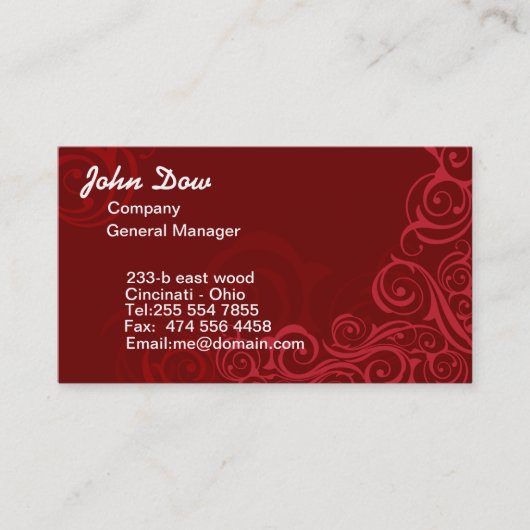 Königlicher roter Wirbel Blumen-VERZIERUNG Visitenkarte (Vorderseite)