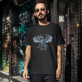 Königlicher Silberdrache auf Schwarz T-Shirt