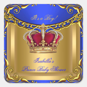 Königliches Baby Blau Baby Shower Regales Rot Gold Quadratischer Aufkleber