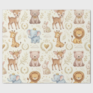 Königliches Baby-Safari-Waldtiere Elfenbein Gold N Geschenkpapier
