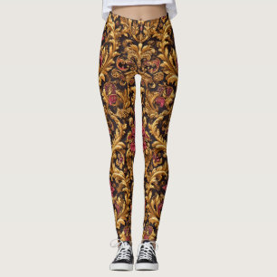 Königliches Barock-Blumenmuster mit goldenem Ornam Leggings