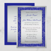 Königliches Blau, die silbernen verzierten Wedding Einladung (Vorne/Hinten)