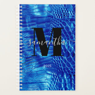 Königliches Blau Faux-Leder-Signatur-Monogramm 202 Planer