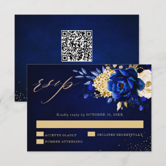 Königliches Blau Gelb Gold Metallisches Florales H RSVP Karte