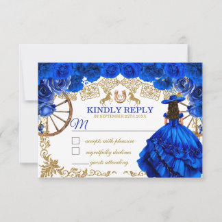 Königliches Blau Gold Cowboy Quinceañera RSVP Mitteilungskarte