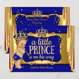 Königliches Blau Gold Junge Prinz Baby Shower Blon Einladung